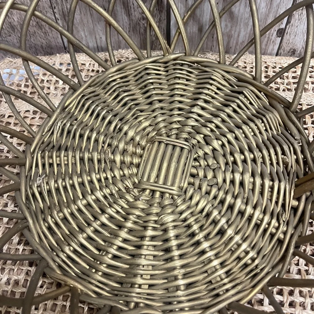 Vintage Gold Metal Wicker Basket Decorative Centerpiece Bowl